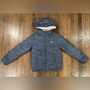 Abercrombie & Fitch Kid’s Grey Pink Faux Fur Reversible Zip Up Puffer Coat